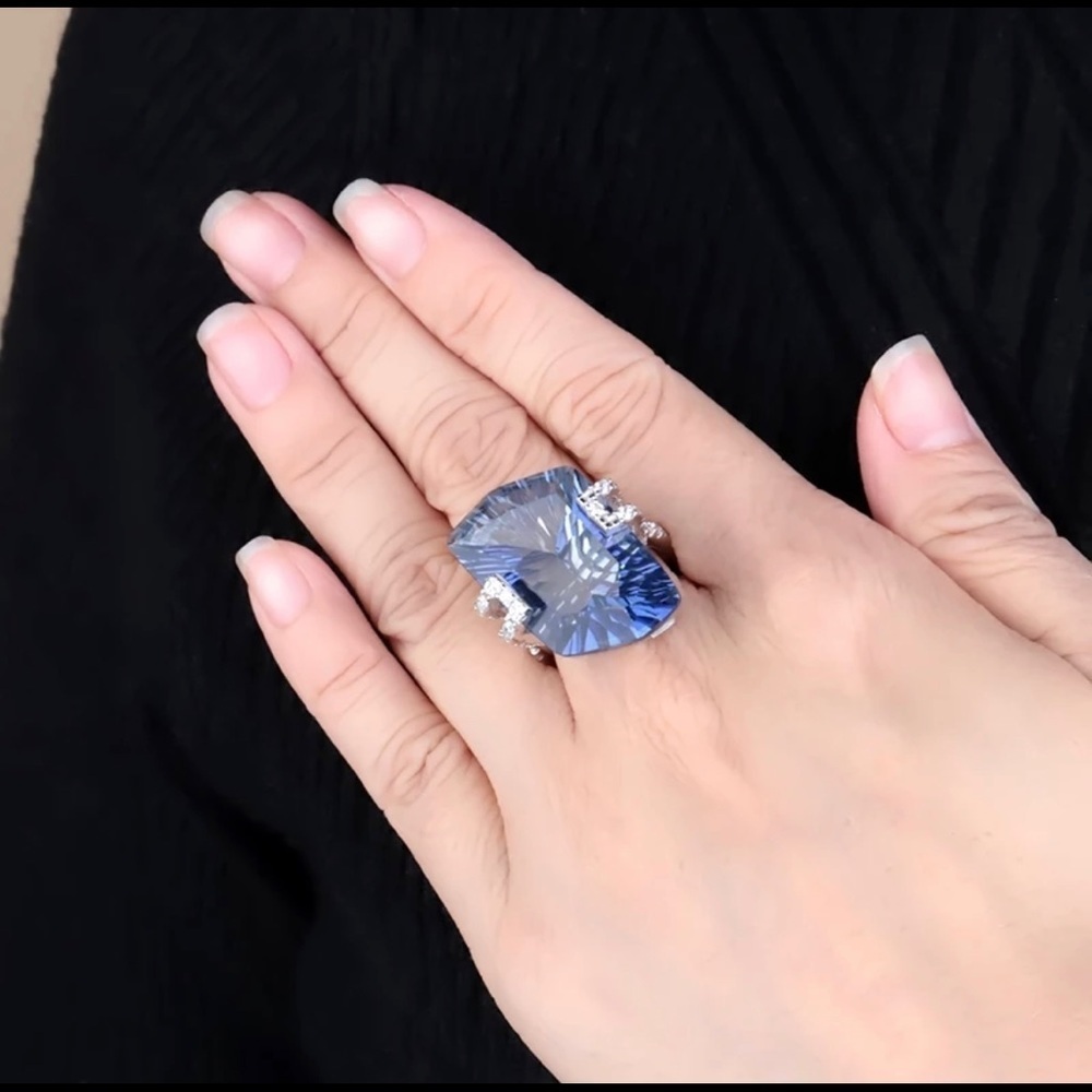 Blue Quartz Sterling Silver Statement Ring